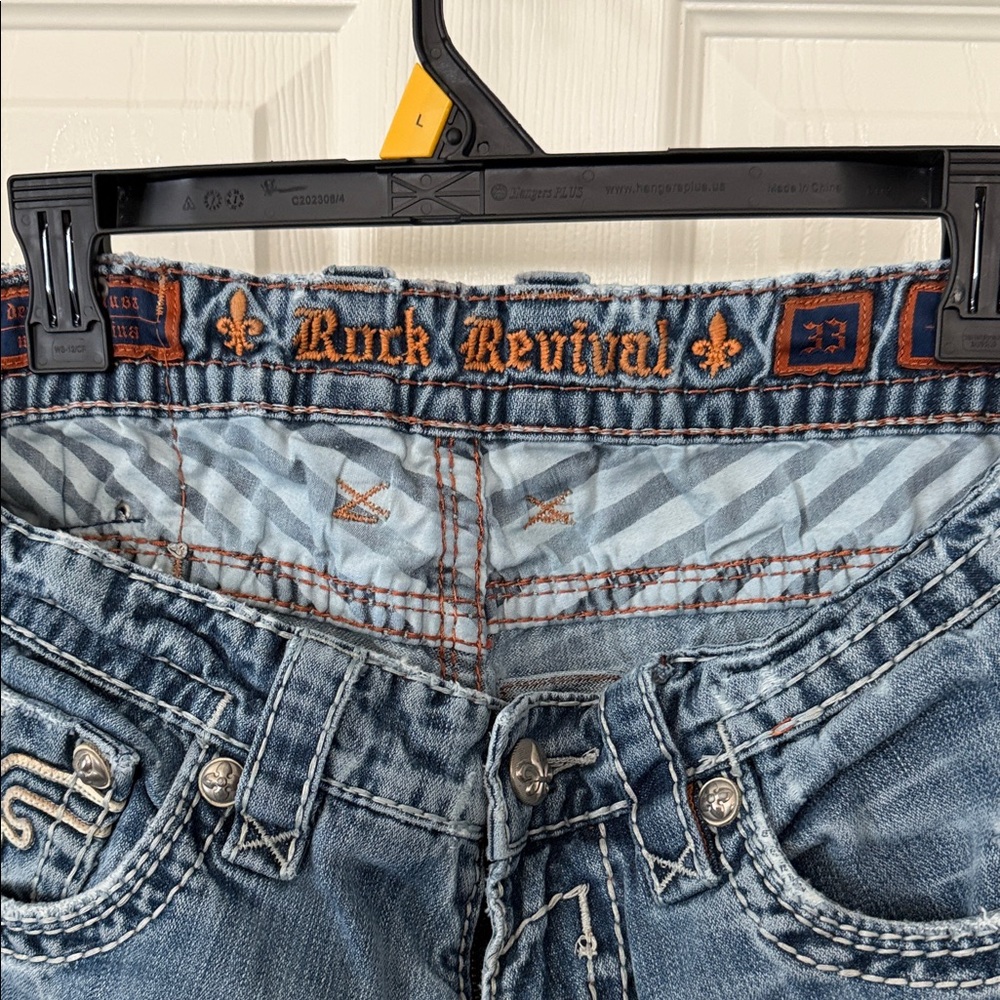 Buck Revival Embroidered Blue Denim Jeans - Orange Accent